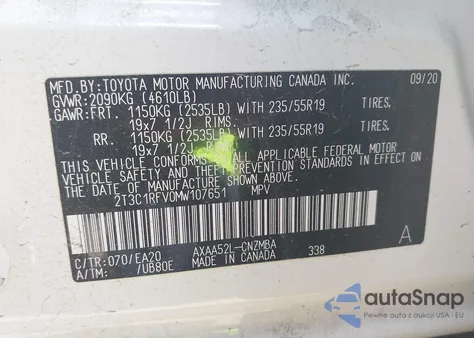 2021 Toyota Rav4 Xle Premium from USA, damaged, VIN 2T3C1RFV0MW107651